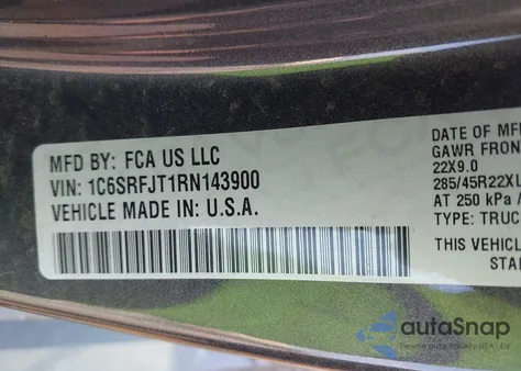 2024 Ram 1500 Laramie 4X4 5'7 Box из США, поврежденный, VIN 1C6SRFJT1RN143900